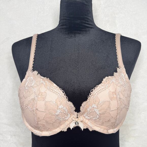 VICTORIA'S SECRET Neutral Lace Body by Victoria Mesh Sides Push-Up Bra 34B - Picture 1 of 9